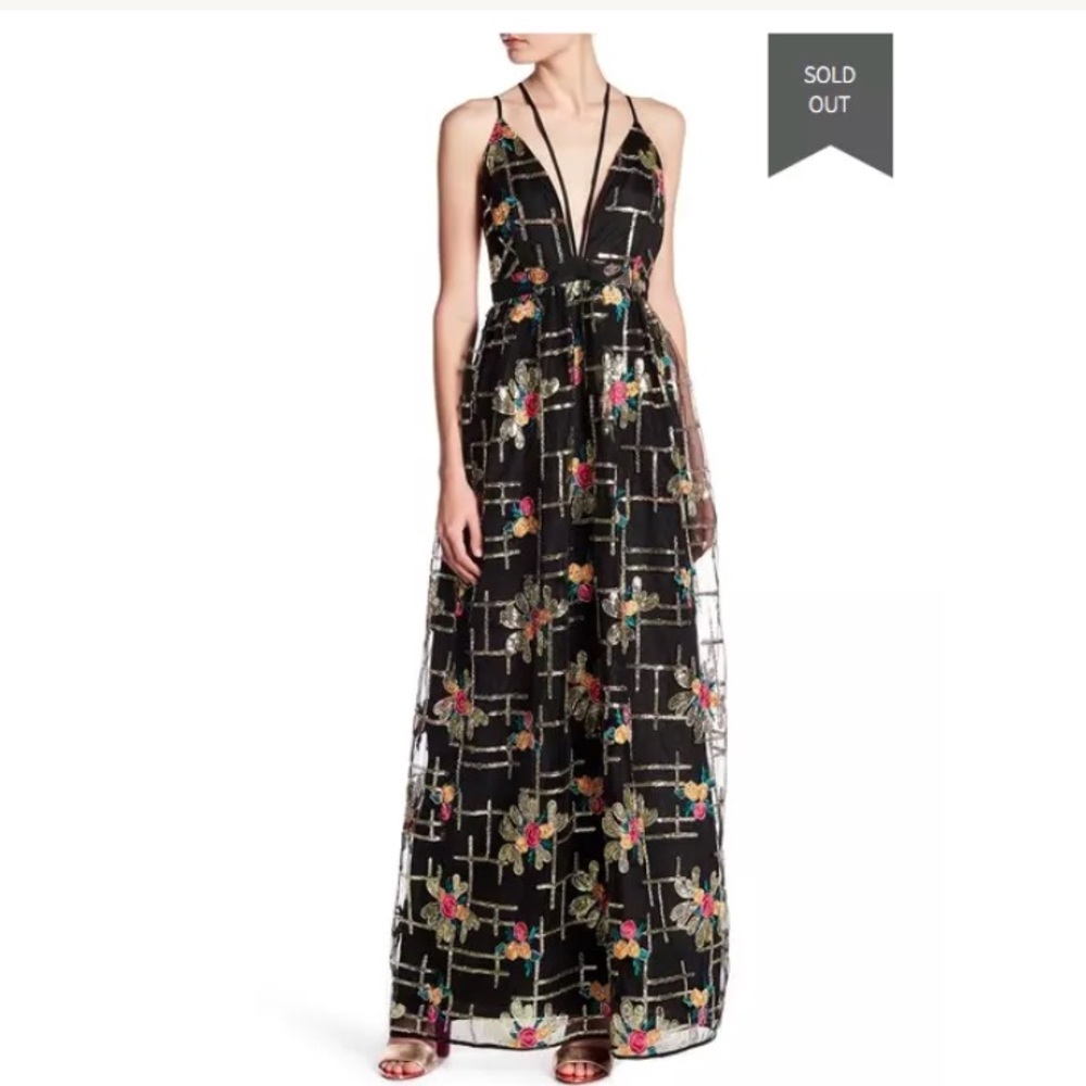 L’Atiste  sequin floral embroidered sequin dress